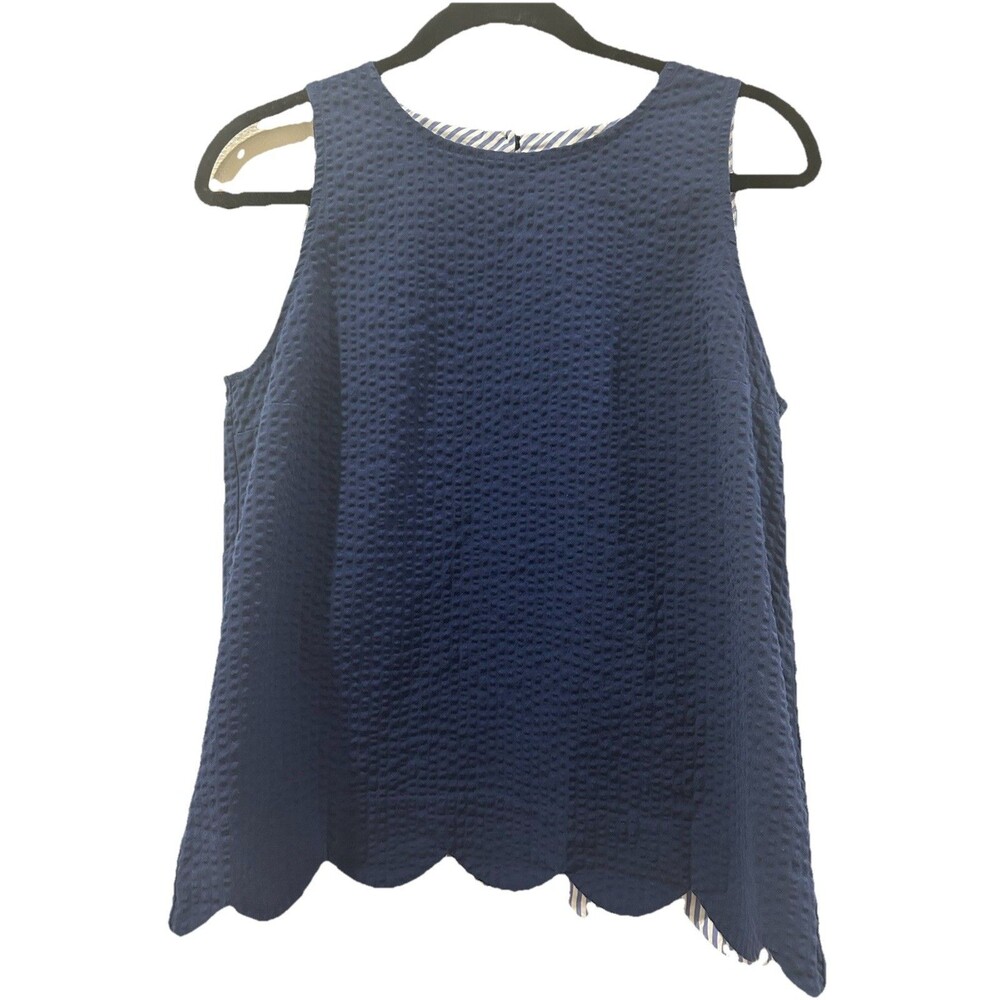 Vineyard Vines Top Womens 4 Textured Scalloped Hem Boxy Navy Blue Sleeveless Top